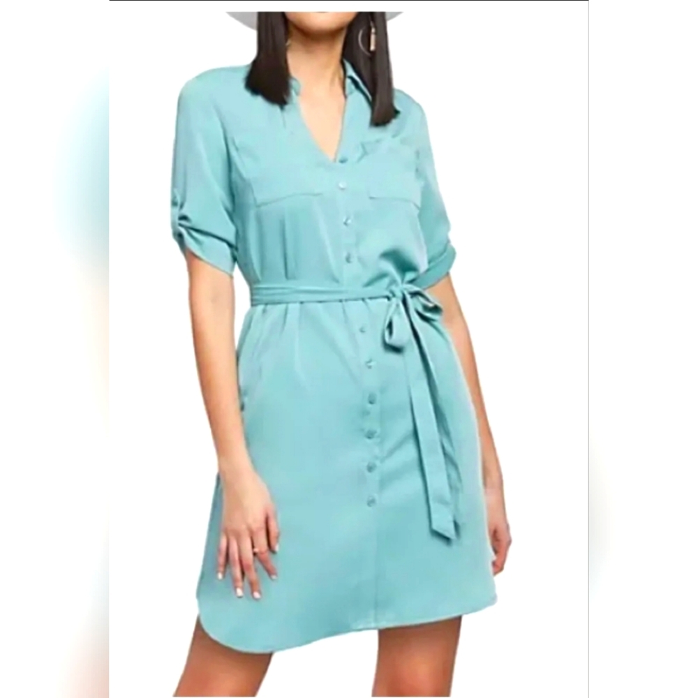NEW YORK & Company Womens- 3/4 Sleeve Utility Shirt Dress - Large